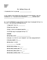 All worksheets only my followed users only my favourite worksheets only my own worksheets. Spanish I Realidades Pe Para Empezar Telling Time Cloze Notes Worksheet Practice