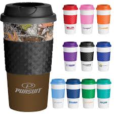 Bonobo 16oz Double Wall Insulation Colored Grip Travel Cup Custom Coffee Cup Reusable Low Minimums Q Reusable Coffee Cup Printed Drinkware Coffee Cups