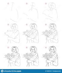 Cómo dibujar flores paso a paso le enseñará cómo dibujar flores paso a paso. Como Dibujar Un Boceto Paso A Paso De Retrato De Mujeres Mayores Con Ramo De Flores Dibujo De Lapiz De Creacion Ilustracion Del Vector Ilustracion De Gradualmente Cara 166907041