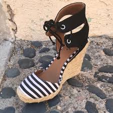 Black And White Espadrille Wedges Qupid Shoes Stripe Black And White Espadrilles Color Black White Size Various Espadrille Wedges Closed Toe White Espadrilles Black White Espadrilles