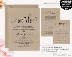 Kraft Paper Wedding Invitation Set Tempalte Printable Rustic Modern Classic Elegant Kraft Paper Wedding Kraft Paper Wedding Invitation Wedding Invitation Sets