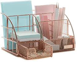 Office accessories offer a diverse selection of functional and stylish gadgets and essentials for any workstation. Rose Gold Desk Organizer For Women Rosework Mesh Office Supplies Desk Accessories Features 5 Compartments 1 Mini A Flower In Japan