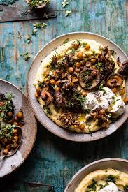 Pesto Polenta With Thyme Roasted Mushrooms And Chickpeas Half Baked Harvest Recipe Healthy Recipes Roasted Mushrooms How To Cook Polenta