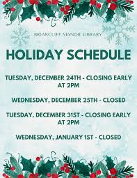 Library holiday schedule! Tuesday, December 24th