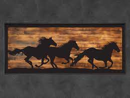 Metal Home Unique Wall Decor Running Horses Wood And Steel Art Rustic Art Modern Wall Sculpture Black Metal Wood Decor Gift For Men In 2021 Rustic Art Steel Art Modern Wall Sculptures