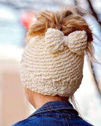 Katlyn Messy Bun Beanie Crocheted Ponytail Hat Messy Bun Hat Ponytail Hat Crochet Garden Design Made To Order So Many Colors Crochet Hats