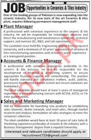 Plant manager job summary 1. Plant Manager Accounts Manager Finance Manager Sales Manager Marketing Manager Jobs In Ceramics Tiles Industry