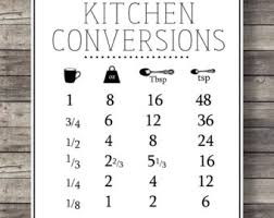 kitchen conversions conversion chart printable kitchen etsy