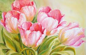 The picture painted bouquet of poppies flowers. Wallpaper Leaves Flowers Paint Bouquet Picture Spring Tulips Pink Painting Images For Desktop Section Zhivopis Download