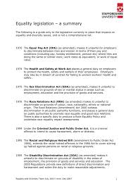 Summary Of Main Equality Legislation