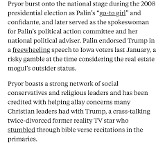 V 🟧🏳️‍🌈🏳️‍⚧️ على X: "Pam Pryor, a comms director, who has improved  Trump's and Palin's Christian outreach has been hired by Cornerstone Chapel  whose Pastor Hamrick states he "wants a government of
