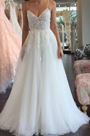 A Line Romantic Tulle Lace Sleeveless Spaghetti Strap Wedding Dress Wisebridal Com Spaghetti Strap Wedding Dress Custom Wedding Gown Long Bridal Gown