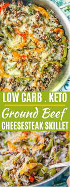 Low Carb Cheesesteak Skillet Using Ground Beef Healthy Lowcarb Healthy Hamburger Meat Recipes Ground Beef Recipes Healthy Healthy Beef Recipes