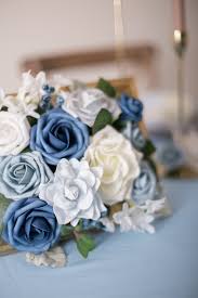 French chic dusty blue, royal blue and blue wedding flowers are trendy in winter. French Dusty Blue Flowers Box Set 2 Colors Ling S Moment Blue Wedding Bouquet Blue Flower Arrangements Blue Rose Bouquet