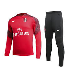 19 20 Ac Milan Red Zipper Sweat Shirt Kit Top Trouser