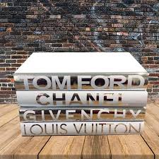 Fashion Designer Book Labels Set Of 4 Chrome 5 Chanel Book Decor Glamour Decor Book Decor