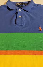 Black And Orange Ralph Lauren Polo Shirt Men S Ralph Lauren Large Custom Fit Blue With Green Orange Yellow Striped Polo Fashion Clothing Shoes Accessories Ralph Lauren Men Shirts Yellow Stripes