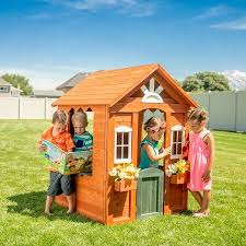 ♥ drawing cute house and green tree and sun flowers for kids to learn how to draw and color step by step. Sportspower Bellevue Kids Wooden Playhouse With Fun Colored Working Front Door White Trim Windows And Flower Pot Holders Walmart Com In 2021 Kids Wooden Playhouse Wooden Playhouse Play Houses
