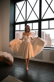 Wedding Dress Elise A Tea Length Dress With A Flared Skirt Made Of Glitter Open Lace Corset With Detachable Wide Straps In 2020 Blush Tea Length Dress Tea Length Dresses Dresses