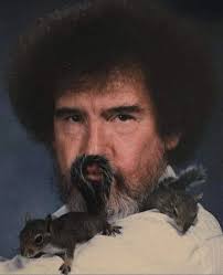 Bob Ross with his pet squirrels, 1991