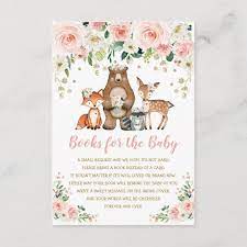 Blush Pink Floral Woodland Animals Books For Baby Enclosure Card Zazzle Com In 2021 Baby Shower Thank You Cards Baby Shower Invites For Girl Forest Animal Baby Shower
