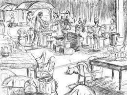 How to draw easy and simple scenery for beginners with oil pastels. Pencil Village Market Drawing Picture Simple Market Drawing How To Draw Village Market Easy Market Drawing