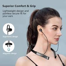 Neck-Mounted Earphones Wireless Sports Bluetooth Earbuds bass Boost in-Ear  Noise Isolation,Magnetic Neckband earhooks Bluetooth Headphones with mic,80  Hours Playback,LED，USB-C (Grey) : Amazon.in: Electronics