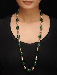 Buy Green Gold Tone Natural Stones And Dholki Necklace Online At Jaypore Com Necklace Online Beaded Necklace Designs Jade Jewelry Design