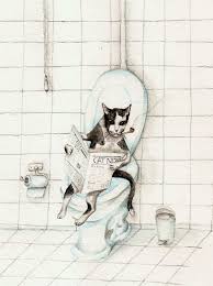 Cat Reading Newspaper On The Toilet Art Print Of Watercolor Etsy Art Prints Toilet Art Art
