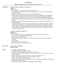 Medical assistants are in charge of performing administrative and clinical tasks in an effort to keep doctors' offices running smoothly. Clinical Medical Assistant Resume Samples Velvet Jobs