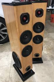 Custom Made Tower Speaker There Is A Well Hand Made Speaker Cabinet Where You Will Find Some Small Invisible F Floor Speakers Speaker Design Wooden Speakers