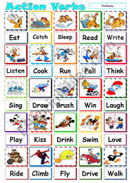 This is the opposite of a stative verb that expresses a passive state such as know, believe or regret. action verbs are commonly used in business to express strategy, goals, objectives, job descriptions and to report business progress. Action Verb Pictionary Esl Worksheet By Mazothegreat