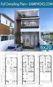5 Bedrooms Modern Home Plan 6x12m Samphoas Plansearch Narrow House Plans Model House Plan Duplex House Plans