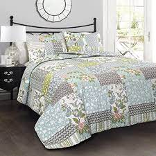Sawyer mill red quilt $99.95. Amazon Com Lush Decor Blue Roesser Quilt Patchwork Floral Reversible Print Pattern Country Farmhouse Style 3 Piece Bedding Set King Home Kitchen