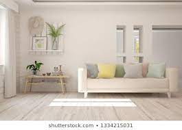 White Stylish Minimalist Room With Sofa Scandinavian Interior Design 3d Illustration Living Room Interio Minimalist Room Living Room Interior Interior Design