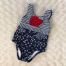 Target Swim Baby Girl One Piece Swimsuit Red White Blue Flower Poshmark