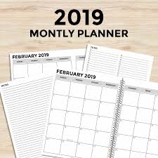 2019 Minimalistic Monthly Planner Printable Planner Dated Etsy Printable Planner Refillable Planner Planner