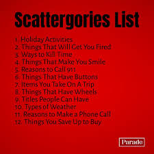 As the weather starts to cool and we start to place our focus on gifts, sweets, and ugly themed sweaters, . Scattergories Lists Great Categories To Play With Your Friends