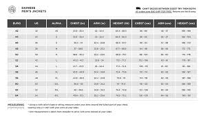 clean dainese jacket size chart 2019