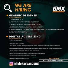 Lulusan sma smk d3 s1 semua jurusan lowongan bank bumn cpns terlengkap dan lowongan kerja bpom. Lowongan Kerja Gmx Bandung Desember 2019 Info Loker Bandung 2021