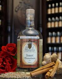 From late middle high german brantwīn, contraction of older gebranter wīn, which latter is equivalent to modern gebrannter wein (distilled wine, literally burnt wine). Likormanufaktur Alrich Zimt Branntwein Mittelsuss
