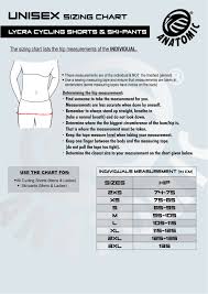 Cycling Shorts Ski Pants Sizing Chart Anatomic Custom
