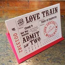 Letterpress Customizable Love Train Ticket Greeting Card Admirer Valentine Wedding Anniversary Pink Invitation Design Inspiration Valentine Wedding Letterpress