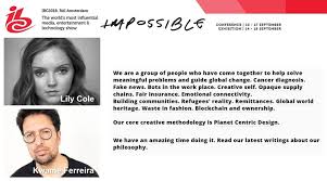 19:14 edt, 22 november 2016. Lily Cole And Kwame Ferreira To Deliver The Impossible Com Keynote On At Ibc2018 Live Production Tv