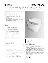The toto washlet+ s550e elongated bidet toilet seat with ewater+ and auto open and close contemporary lid is an electronic luxury seat that washlets do not feature auto flush at this time. Toto Cwt418mfg 1 01 Ct418fg 01 Ct418f 01 Installation Guide Manualzz