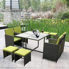 Ikayaa 9pcs 8 Seater Rattan Patio Garden Outdoor Dining Table Chair Sofa Set Patio Dining Table Quality Outdoor Furniture Outdoor Furniture Sets
