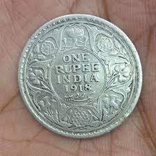 Indian British One Rupee 1918 Silver George V King Emperor Coin Induscollection Coins Silver Coins Silver