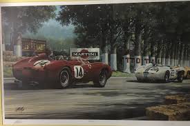 Phil Hill At Le Mans 1958 Ferrari Lithograph 282 850 Hand Signed By Artist Michael Mate And Hand S Automotive Art Illustrations Art Cars Motorsport Art