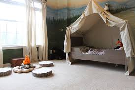 Woodland Themed Kids Room With Camping Tent Bed And Play Campfire The Ragged Wren On Remodelaholic Canopy Bed Diy Bed Tent Themed Kids Room