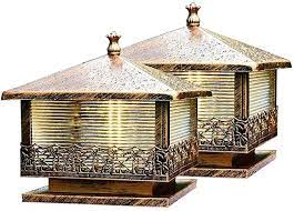 Amazon Com 2 Pack Bronze Antique Post Lamps Die Cast Iron Pillar Light With Glass Panels Exterior Landsca Solar Led Lights Gate Lights Gate Lights Outdoor